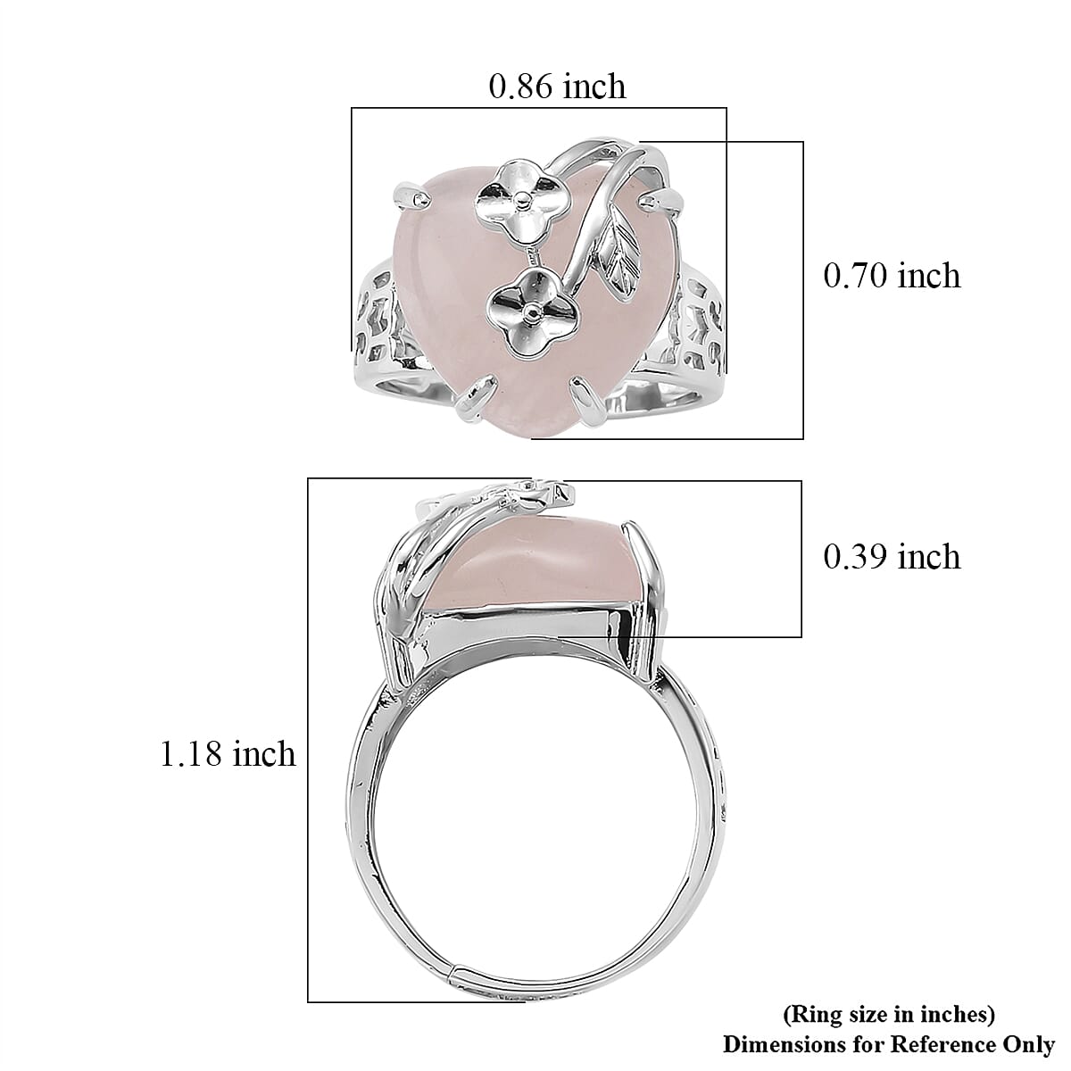 Rose Quartz 12.00 ctw Ring (Adjustable) in Silvertone