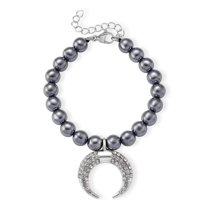 Terahertz 75.00 ctw and Austrian Crystal Beaded Bracelet with Horn Charm in Silvertone & Stainless Steel (7-9In)