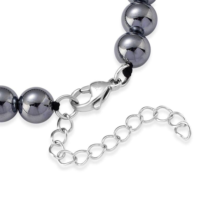Terahertz 75.00 ctw and Austrian Crystal Beaded Bracelet with Horn Charm in Silvertone & Stainless Steel (7-9In)