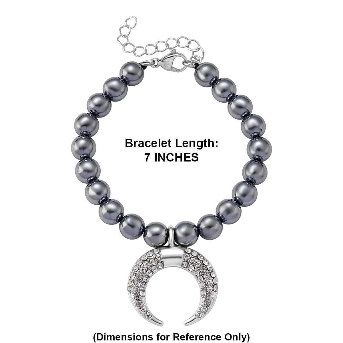 Terahertz 75.00 ctw and Austrian Crystal Beaded Bracelet with Horn Charm in Silvertone & Stainless Steel (7-9In)