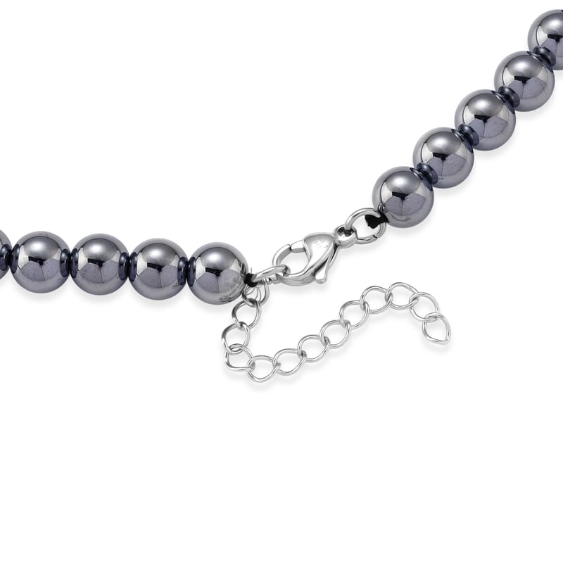 Terahertz 200.00 ctw and Austrian Crystal Beaded Necklace with Butterfly Charm (18-20 Inches) in Silvertone & Stainless Steel