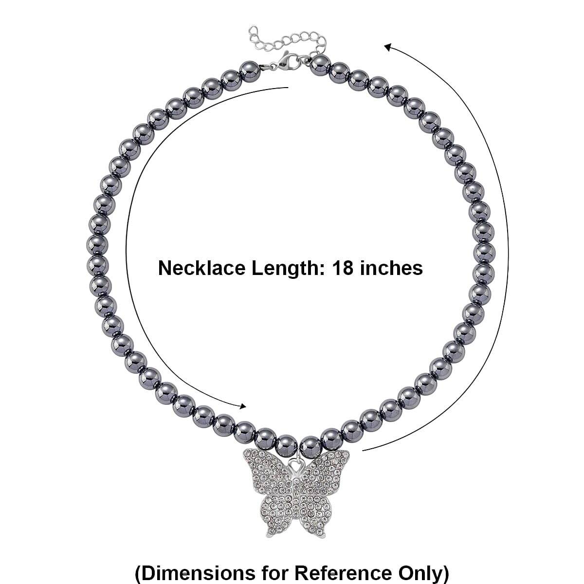 Terahertz 200.00 ctw and Austrian Crystal Beaded Necklace with Butterfly Charm (18-20 Inches) in Silvertone & Stainless Steel image number 6