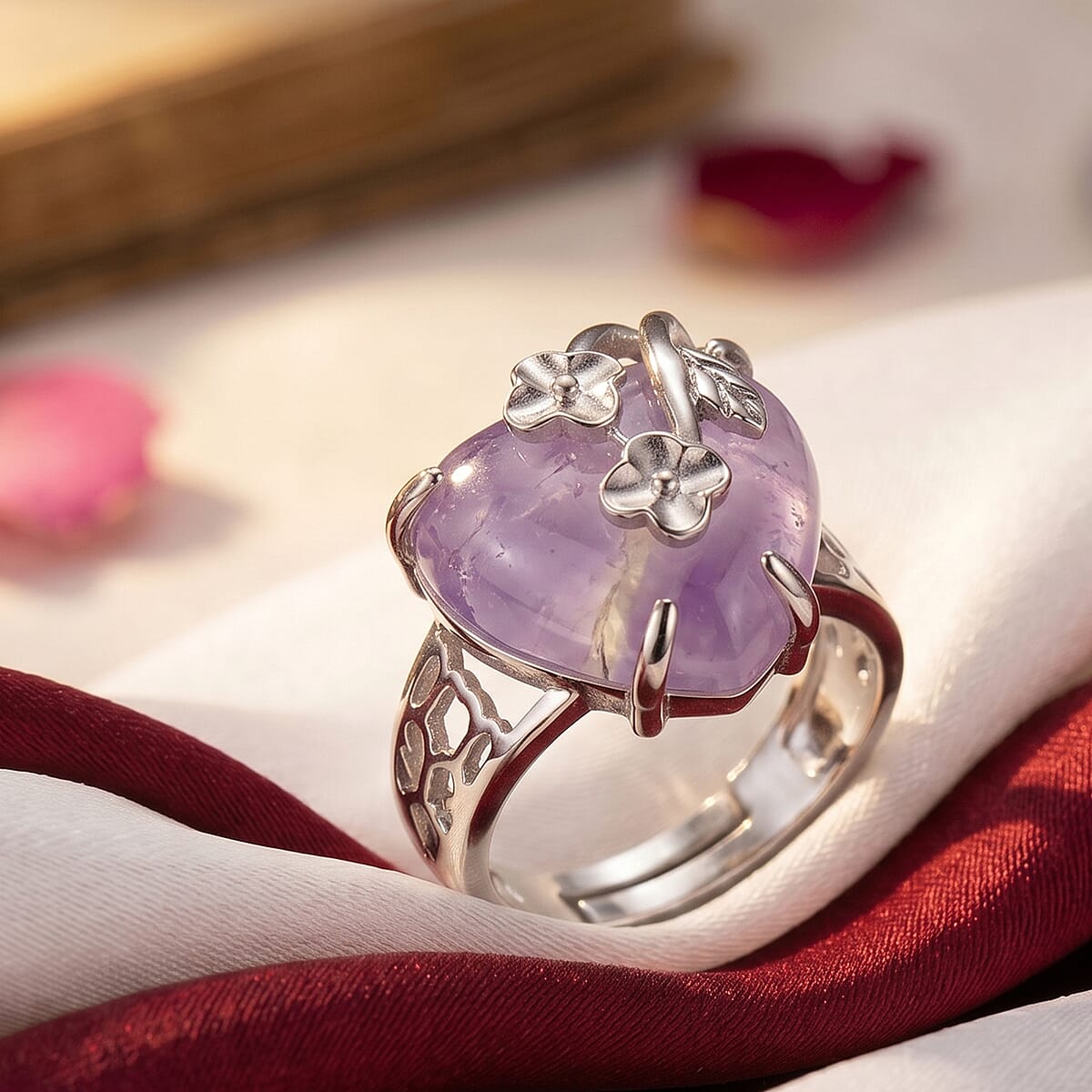 African Amethyst 12.00 ctw Ring (Adjustable) in Silvertone image number 1