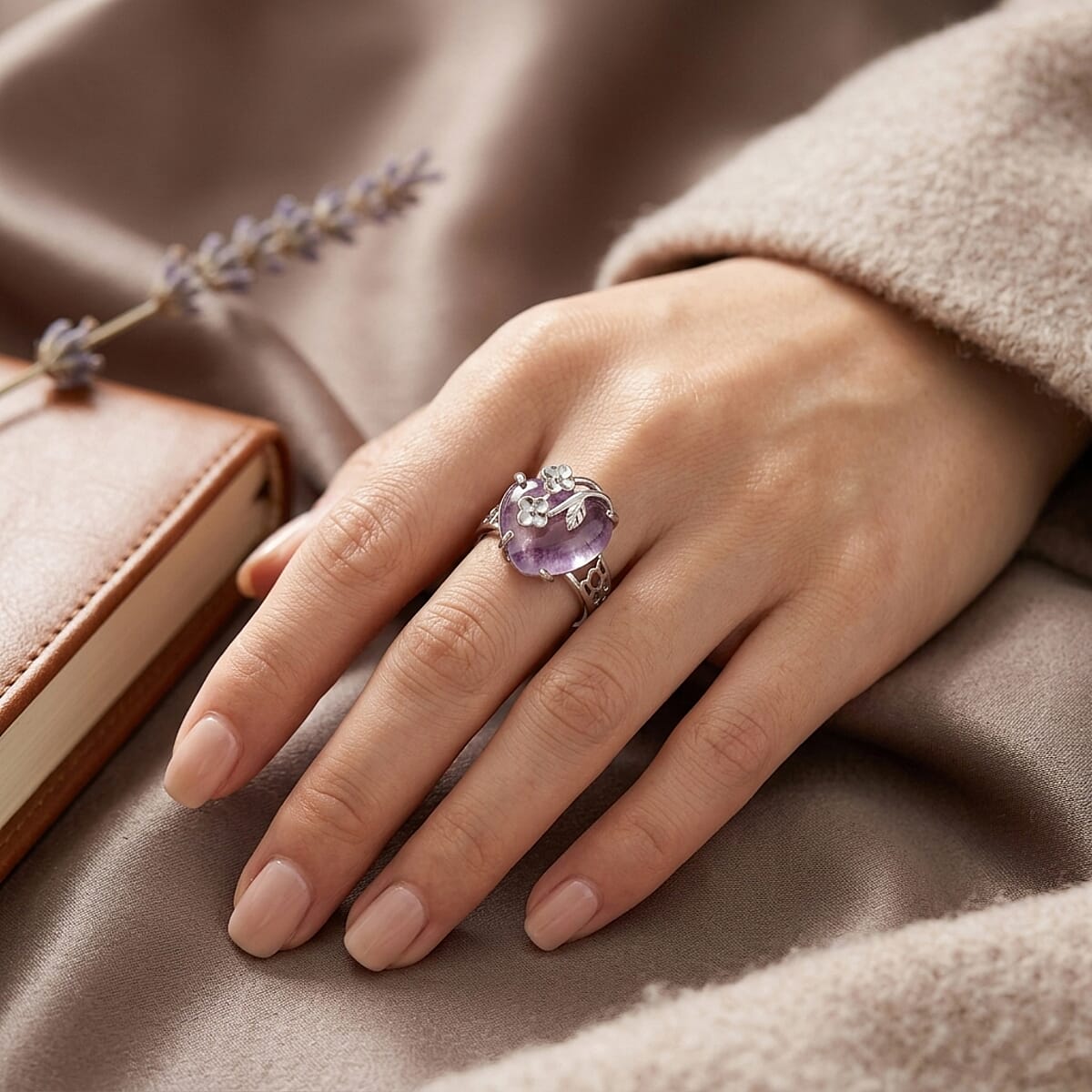 African Amethyst 12.00 ctw Ring (Adjustable) in Silvertone image number 2