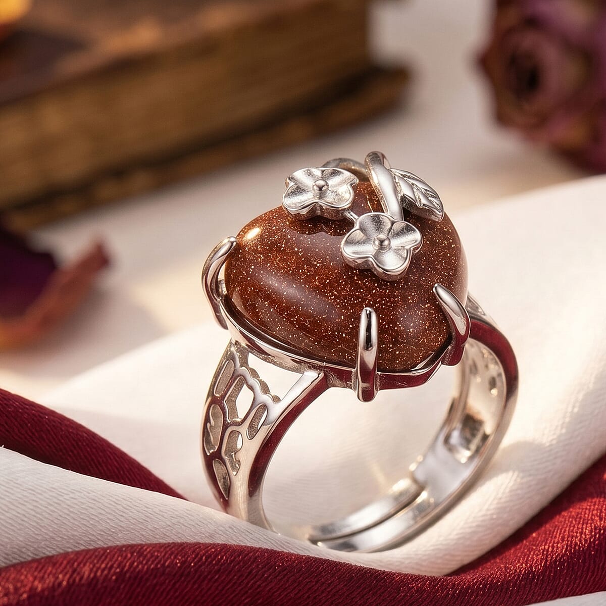Gold Sandstone 12.00 ctw Ring (Adjustable) in Silvertone image number 1