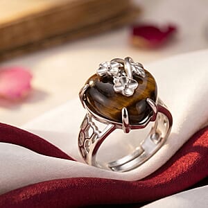Yellow Tigers Eye 12.00 ctw Ring (Adjustable) in Silvertone
