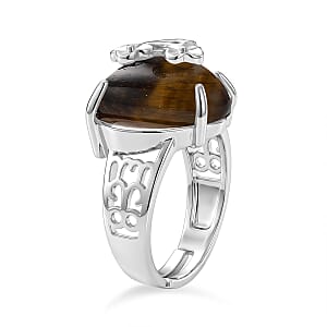 Yellow Tigers Eye 12.00 ctw Ring (Adjustable) in Silvertone