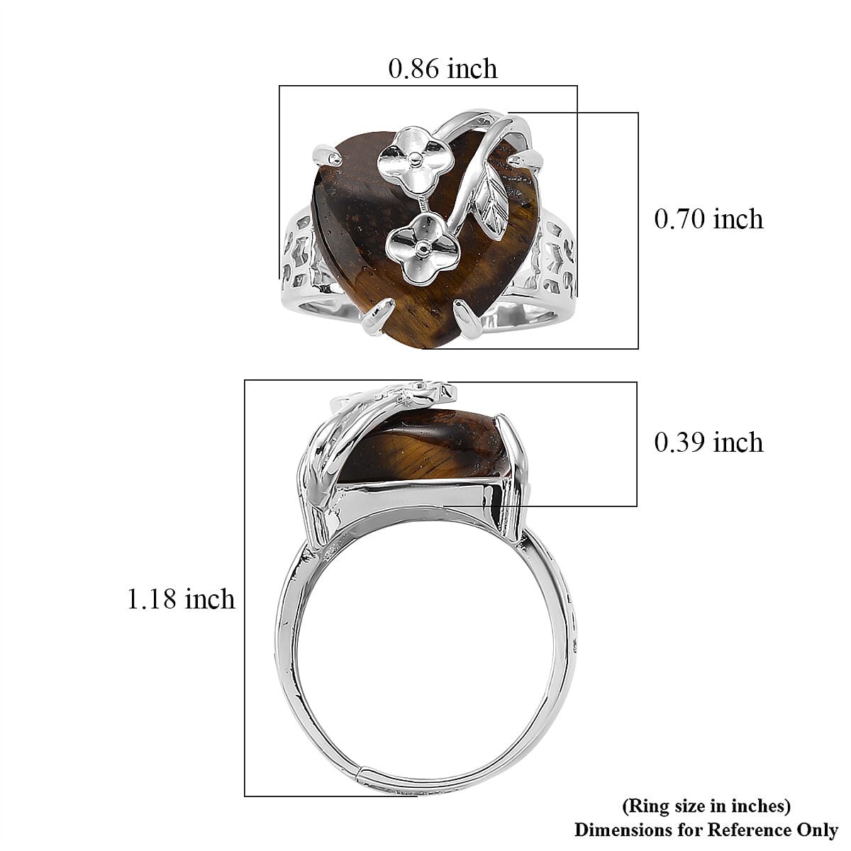 Yellow Tigers Eye 12.00 ctw Ring (Adjustable) in Silvertone image number 5