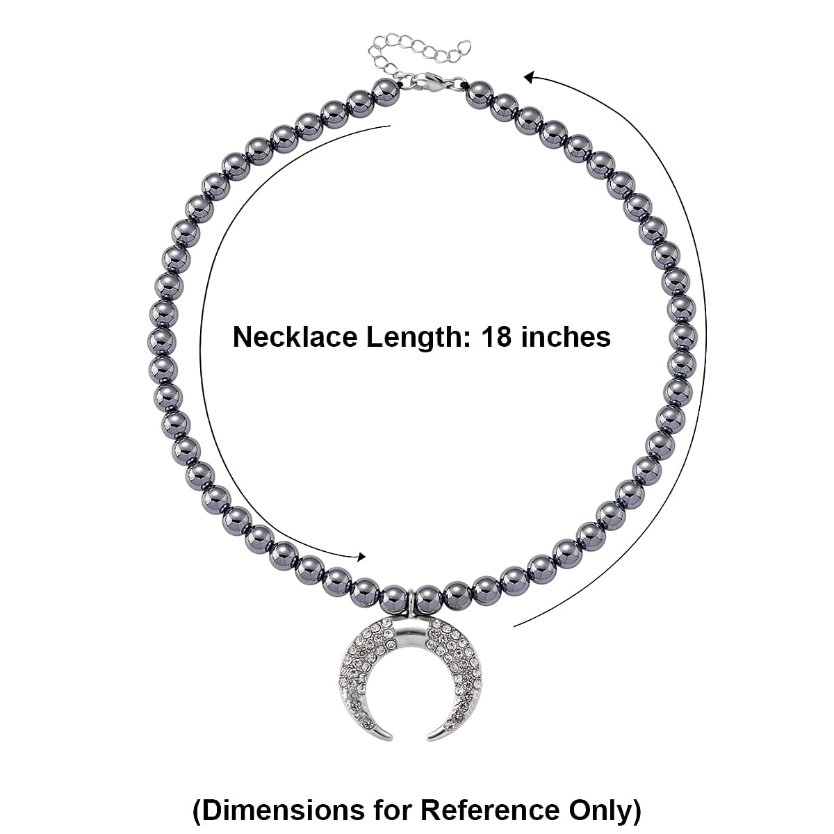 Terahertz 200.00 ctw and Austrian Crystal Beaded Necklace with Horn Charm (18-20 Inches) in Silvertone & Stainless Steel