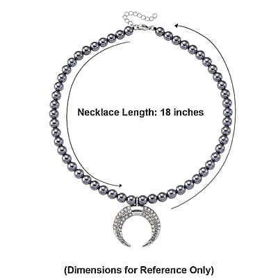 Terahertz 200.00 ctw and Austrian Crystal Beaded Necklace with Horn Charm (18-20 Inches) in Silvertone & Stainless Steel