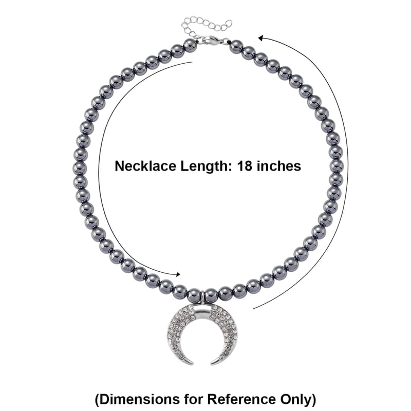 Terahertz 200.00 ctw and Austrian Crystal Beaded Necklace with Horn Charm (18-20 Inches) in Silvertone & Stainless Steel