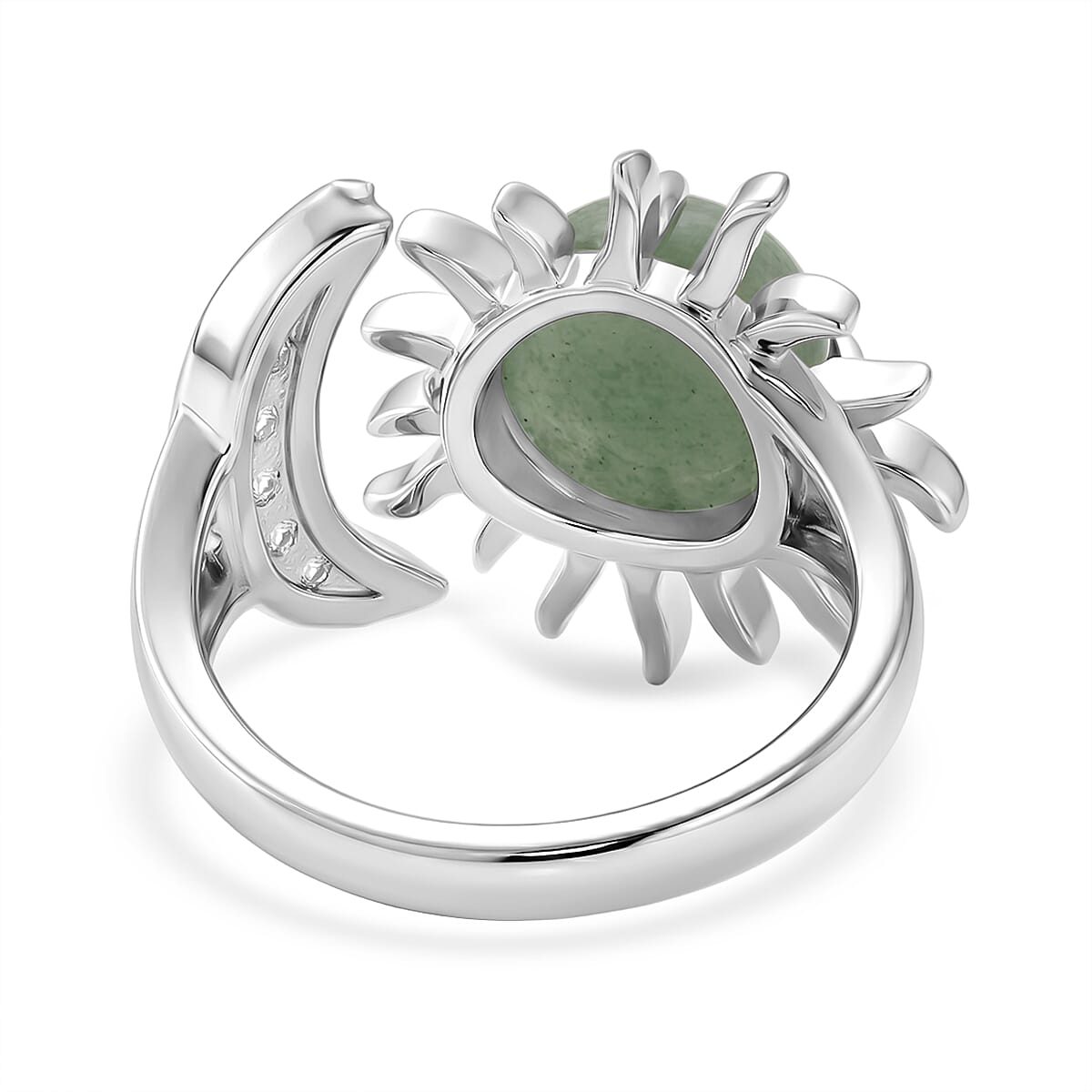 Green Aventurine and Simulated Diamond 9.00 ctw Ring (Adjustable) in Silvertone
