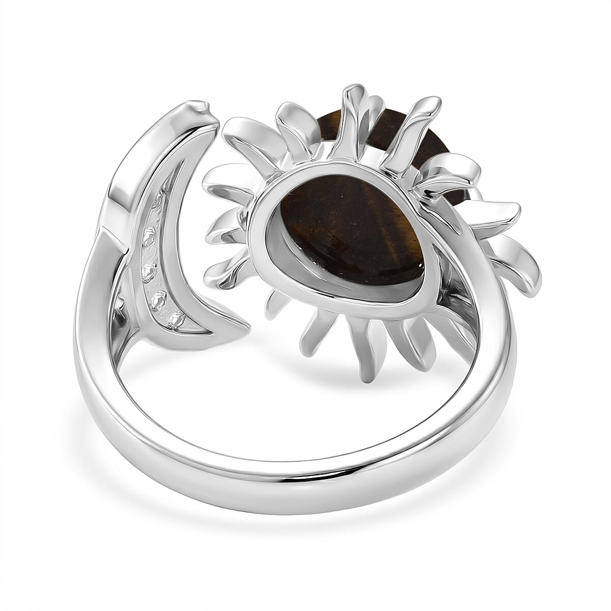 Yellow Tigers Eye and Simulated Diamond 9.00 ctw Ring (Adjustable) in Silvertone