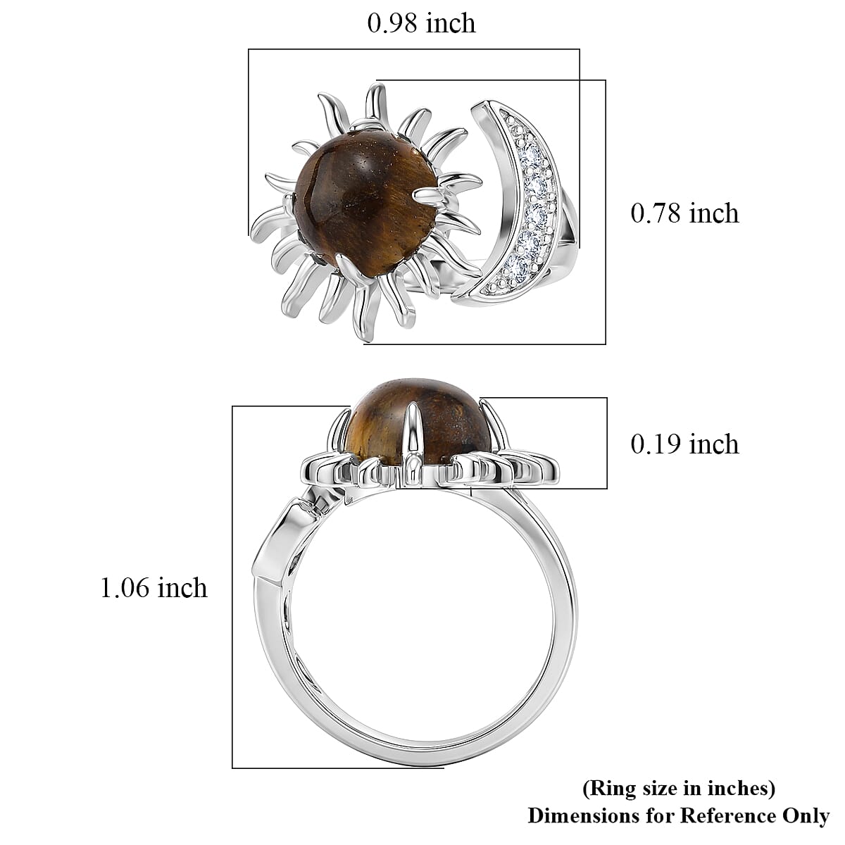 Yellow Tigers Eye and Simulated Diamond 9.00 ctw Ring (Adjustable) in Silvertone