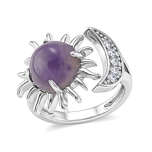 African Amethyst and Simulated Diamond 9.00 ctw Ring (Adjustable) in Silvertone