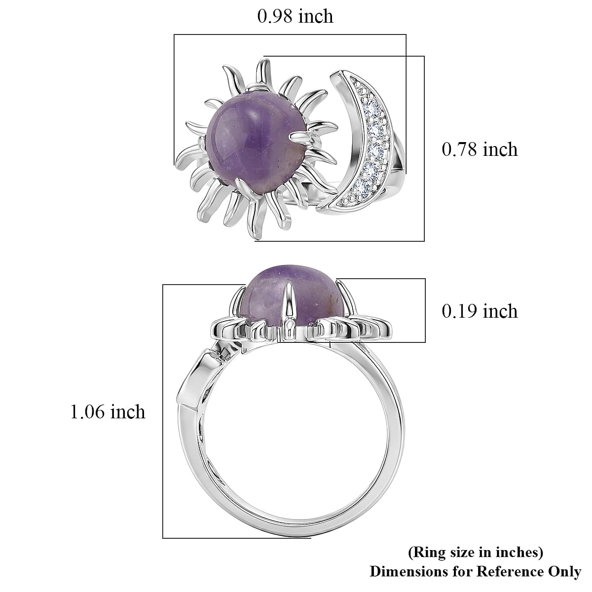 African Amethyst and Simulated Diamond 9.00 ctw Ring (Adjustable) in Silvertone image number 5