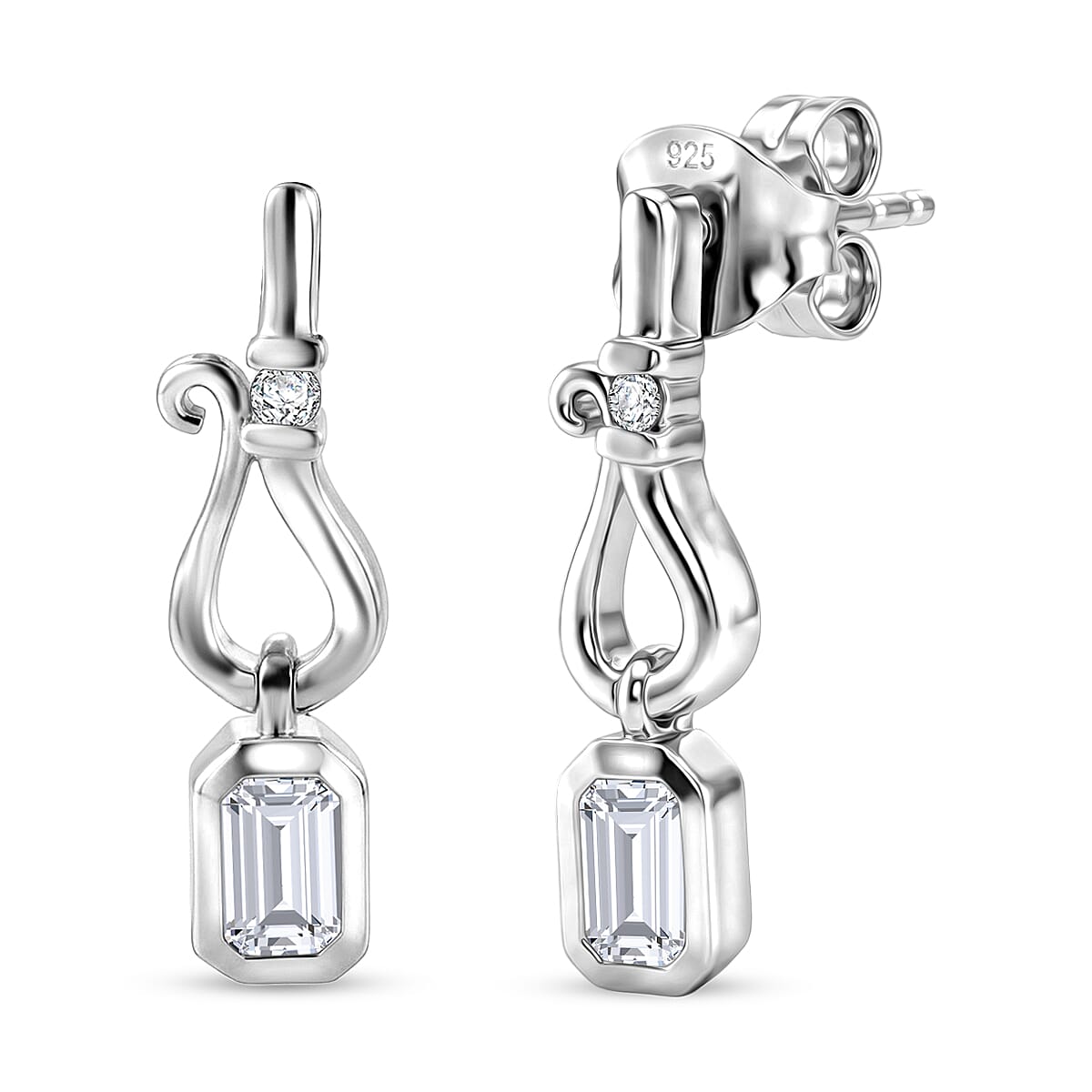D'Joy Moissanite 0.60 ctw Dangling Earrings in Platinum Over Sterling Silver
