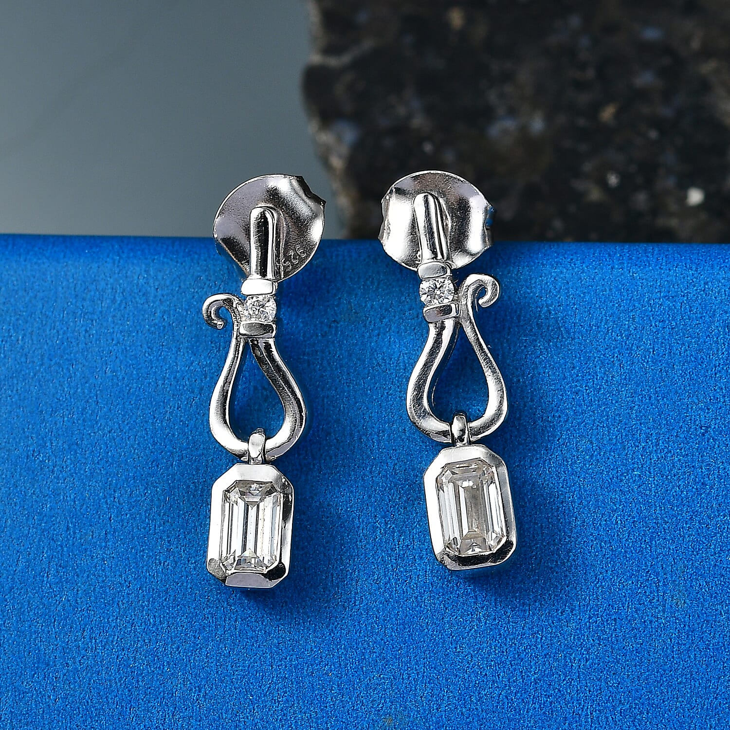 D'Joy Moissanite 0.60 ctw Dangling Earrings in Platinum Over Sterling Silver