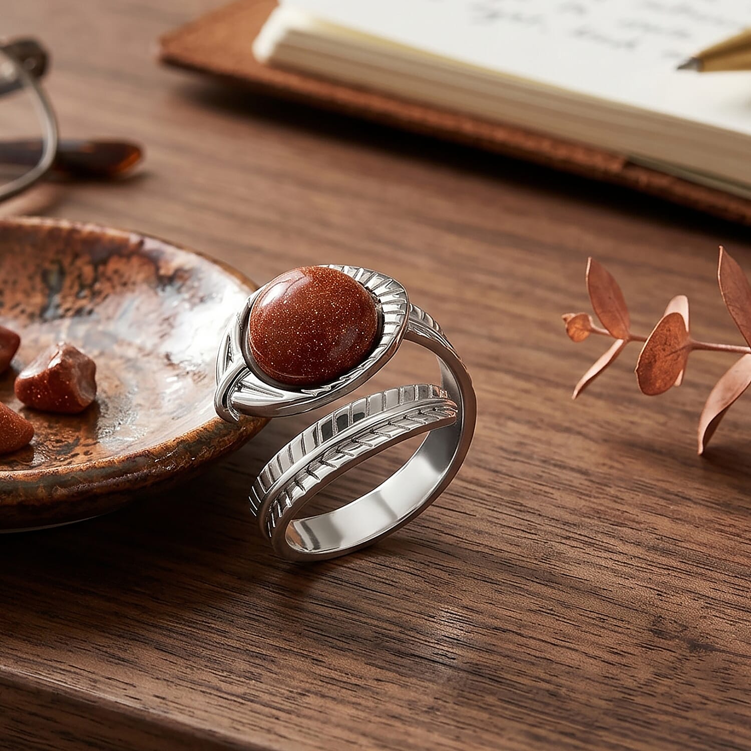 Gold Sandstone 7.00 ctw Ring (Adjustable) in Silvertone