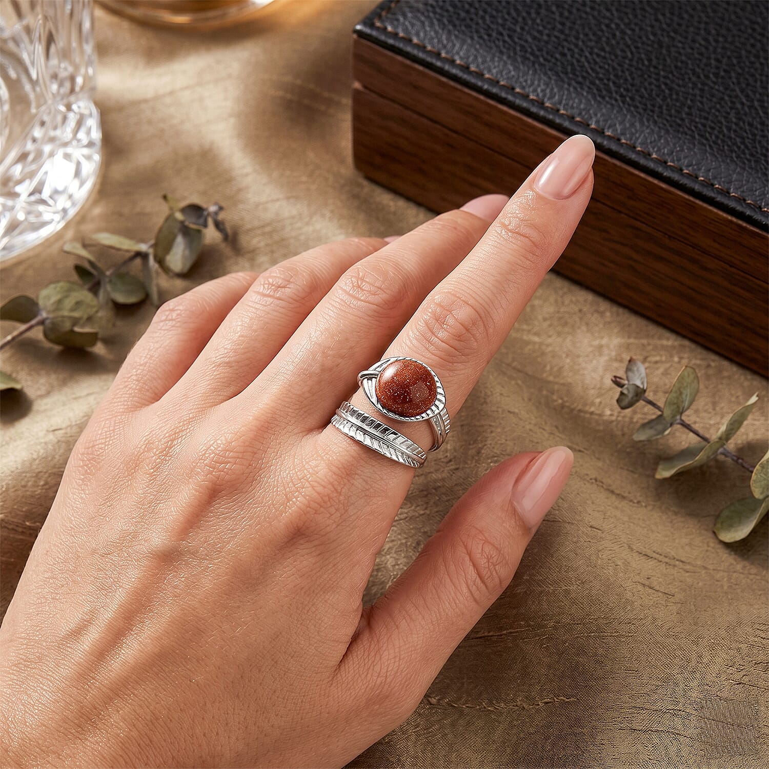 Gold Sandstone 7.00 ctw Ring (Adjustable) in Silvertone
