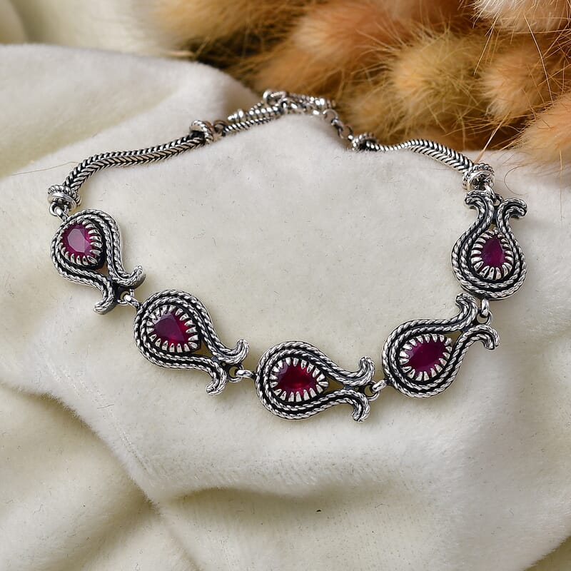 D'Joy Passport to Turkey Artisan Crafted Premium Niassa Ruby (FF) 5.30 ctw Bracelet in Sterling Silver (7.25-8.0In)