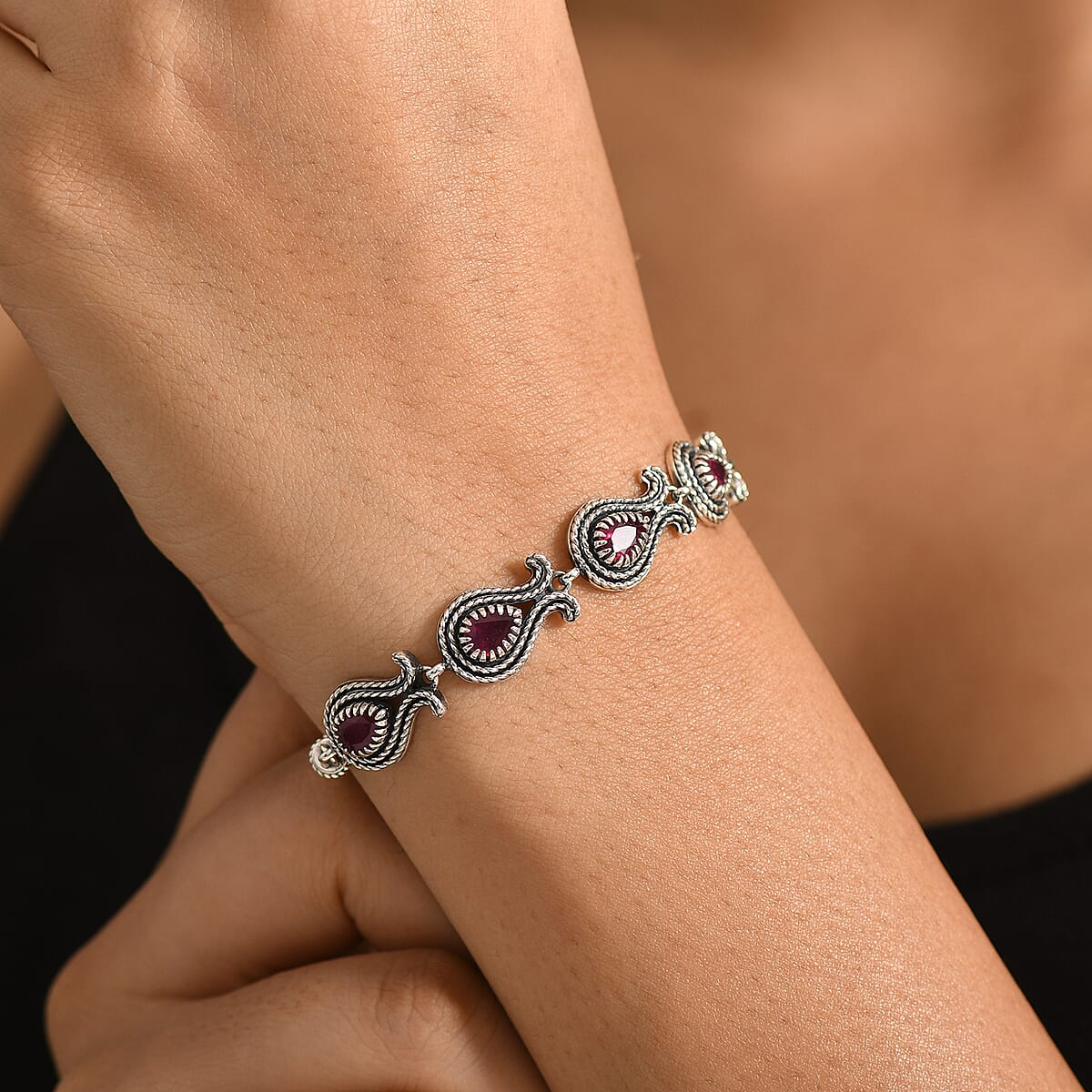 D'Joy Passport to Turkey Artisan Crafted Premium Niassa Ruby (FF) 5.30 ctw Bracelet in Sterling Silver (7.25-8.0In) image number 2