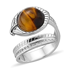 Yellow Tigers Eye 7.00 ctw Ring (Adjustable) in Silvertone