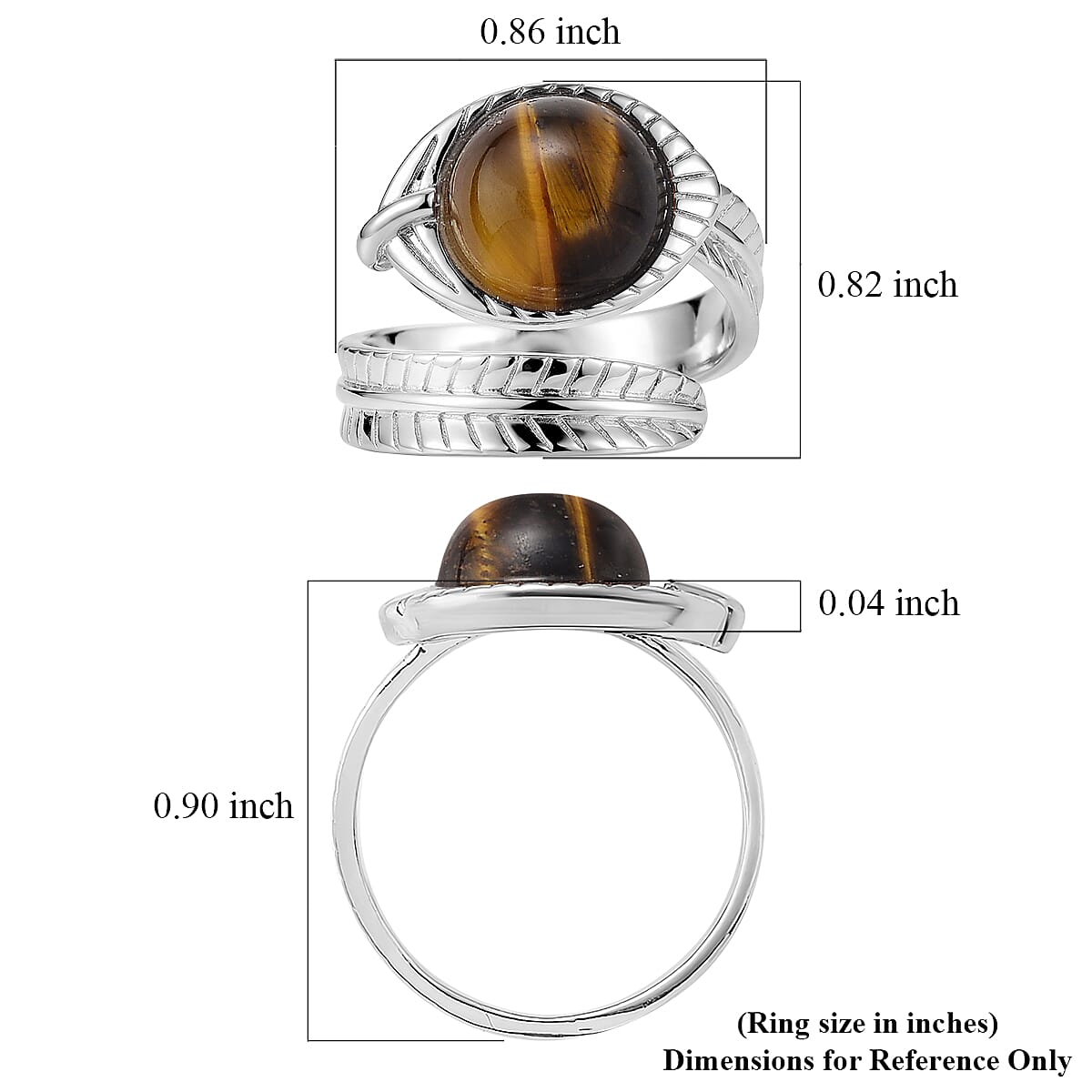 Yellow Tigers Eye 7.00 ctw Ring (Adjustable) in Silvertone image number 5
