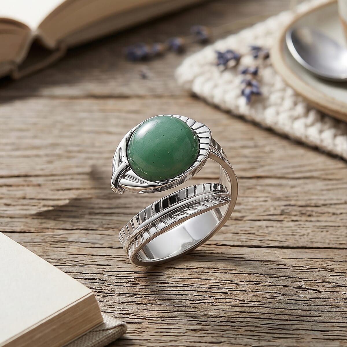Green Aventurine 7.00 ctw Ring (Adjustable) in Silvertone image number 1