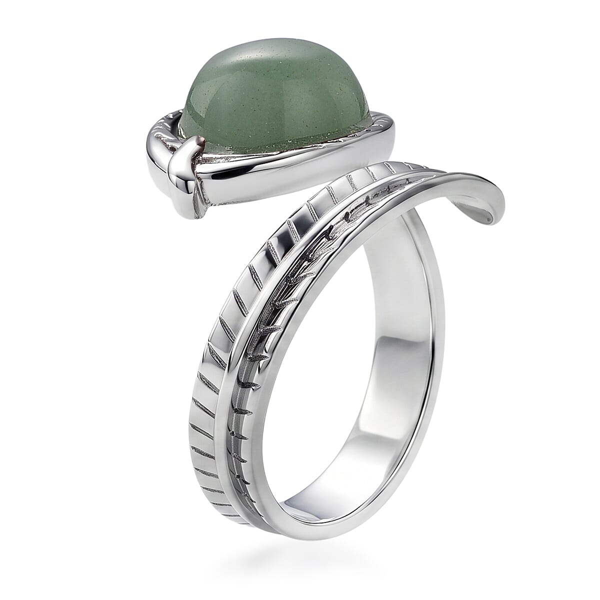 Green Aventurine 7.00 ctw Ring (Adjustable) in Silvertone image number 3