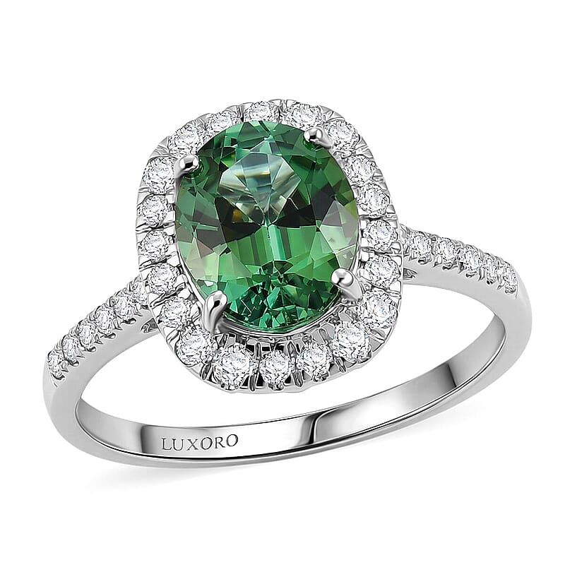 Certified & Appraised Luxoro 10K White Gold AAA Mint Tourmaline, Diamond (G-H, SI) (0.54 cts) Ring (Size 10.0) 3.00 ctw