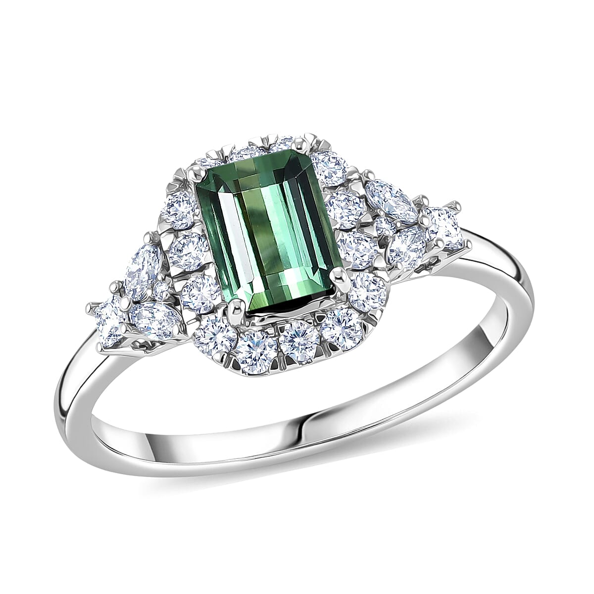 Certified & Appraised AAA Mint Tourmaline and Luxuriant Lab Grown Diamond G-H SI 1.79 ctw Ring in 10K White Gold (Size 10.0)