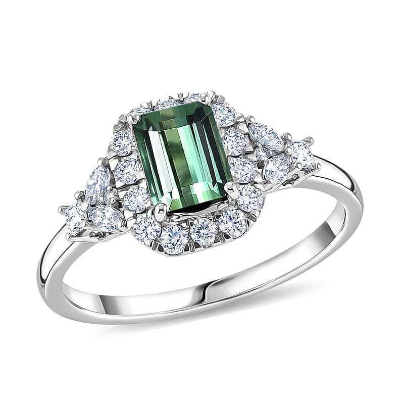 Certified & Appraised AAA Mint Tourmaline and Luxuriant Lab Grown Diamond G-H SI 1.79 ctw Ring in 10K White Gold (Size 10.0)
