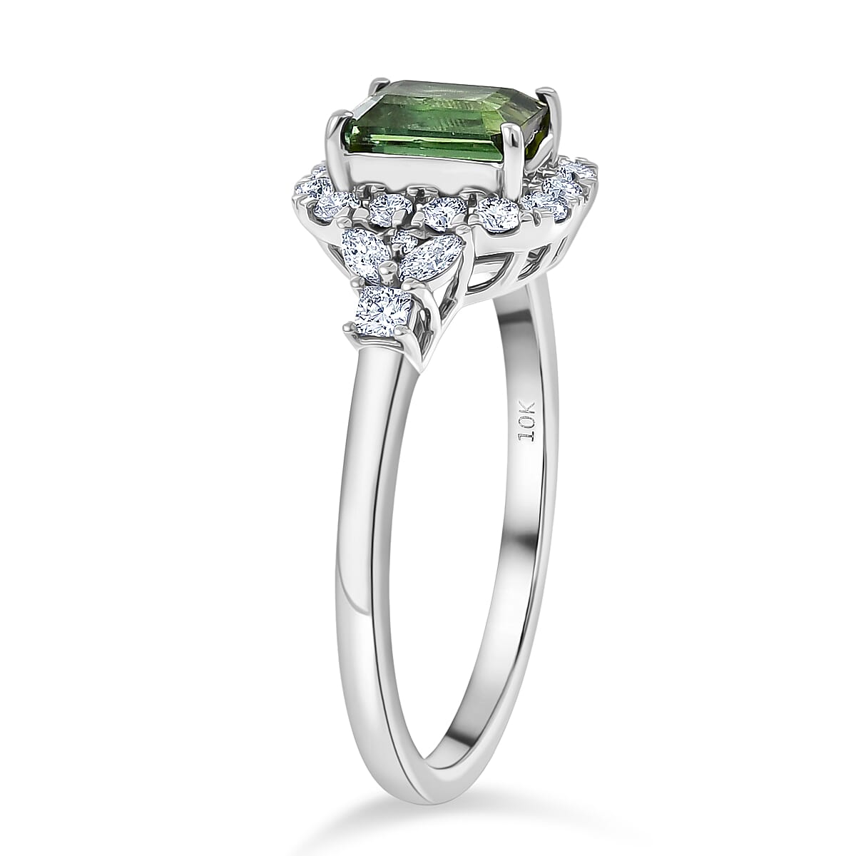 Certified & Appraised AAA Mint Tourmaline and Luxuriant Lab Grown Diamond G-H SI 1.79 ctw Ring in 10K White Gold (Size 10.0)