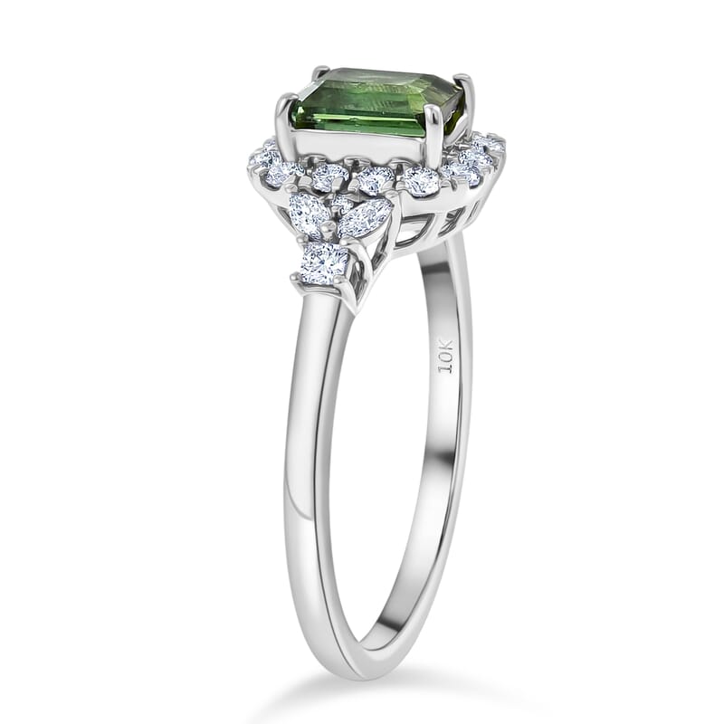 Certified & Appraised AAA Mint Tourmaline and Luxuriant Lab Grown Diamond G-H SI 1.79 ctw Ring in 10K White Gold (Size 10.0)