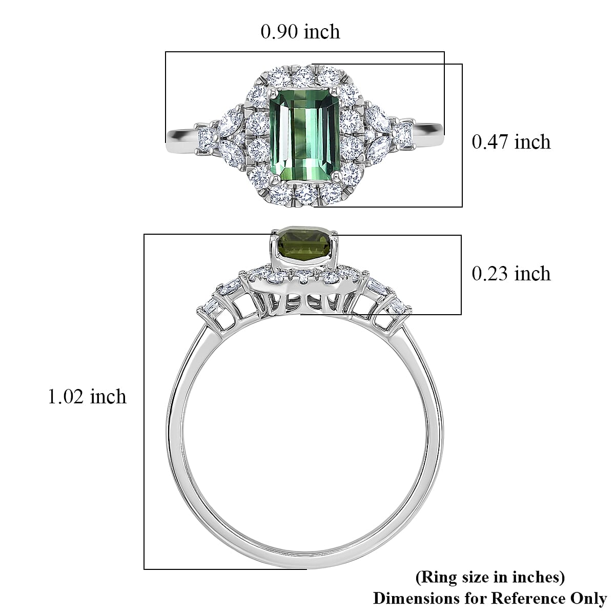 Certified & Appraised AAA Mint Tourmaline and Luxuriant Lab Grown Diamond G-H SI 1.79 ctw Ring in 10K White Gold (Size 10.0)
