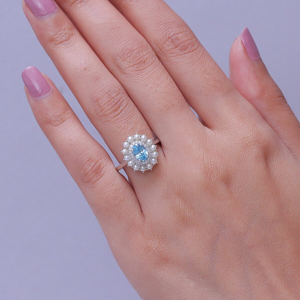 D'Joy Premium Cambodian Blue Zircon, Multi Gemstone Ring in Rhodium Over Sterling Silver (Size 10.0) 1.50 ctw image number 2