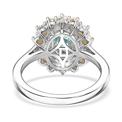 D'Joy Premium Cambodian Blue Zircon and Multi Gemstone 1.50 ctw Pearl Treasure Ring in Rhodium Over Sterling Silver (Size 10.0)