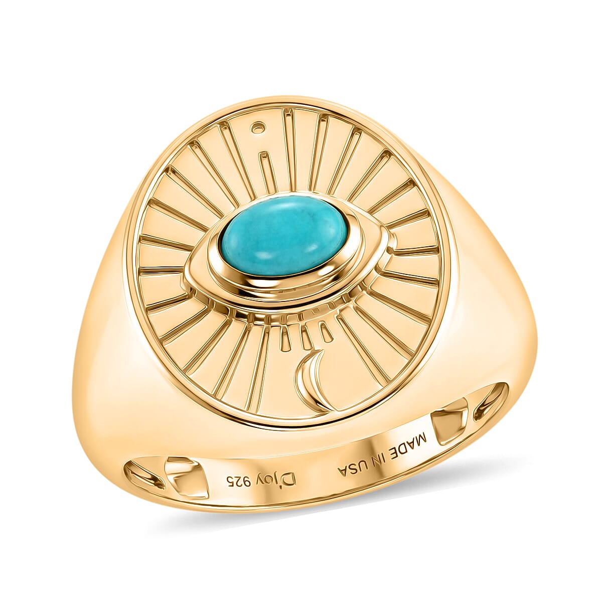 D'Joy Passport to Israel Lagoon Turquoise Men's Ring in 18K Vermeil YG Over Sterling Silver (Size 10.0) 0.50 ctw