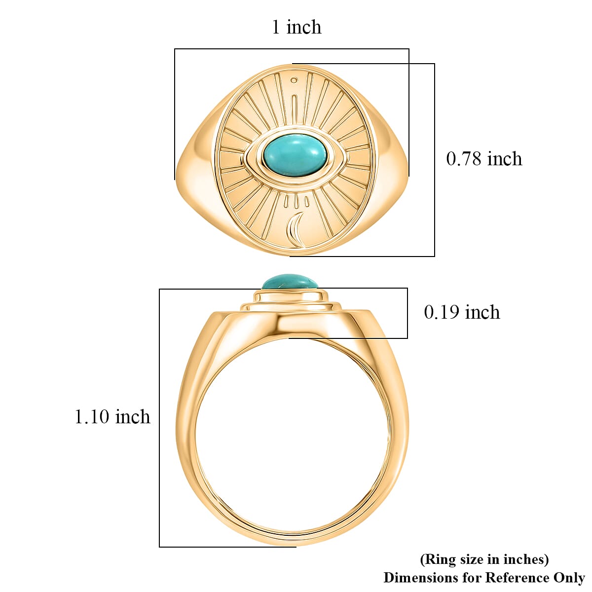 D'Joy Passport to Israel Lagoon Turquoise 0.50 ctw Men's Ring in 18K Vermeil Yellow Gold Over Sterling Silver (Size 14.0)