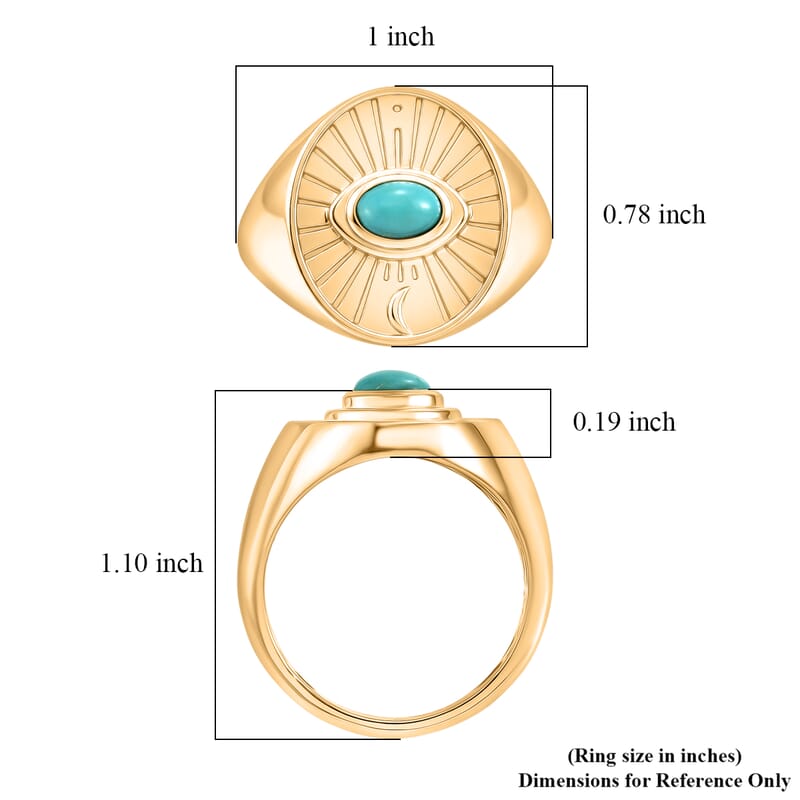 D'Joy Passport to Israel Lagoon Turquoise 0.50 ctw Men's Ring in 18K Vermeil Yellow Gold Over Sterling Silver (Size 14.0)
