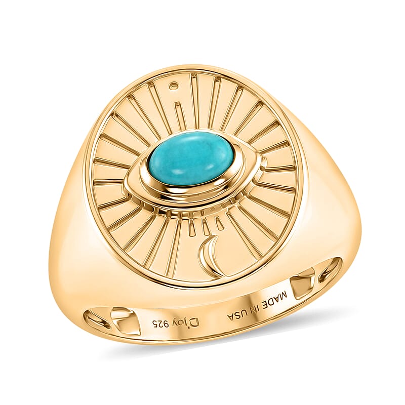 D'Joy Passport to Israel Lagoon Turquoise 0.50 ctw Men's Ring in 18K Vermeil Yellow Gold Over Sterling Silver (Size 9.0)