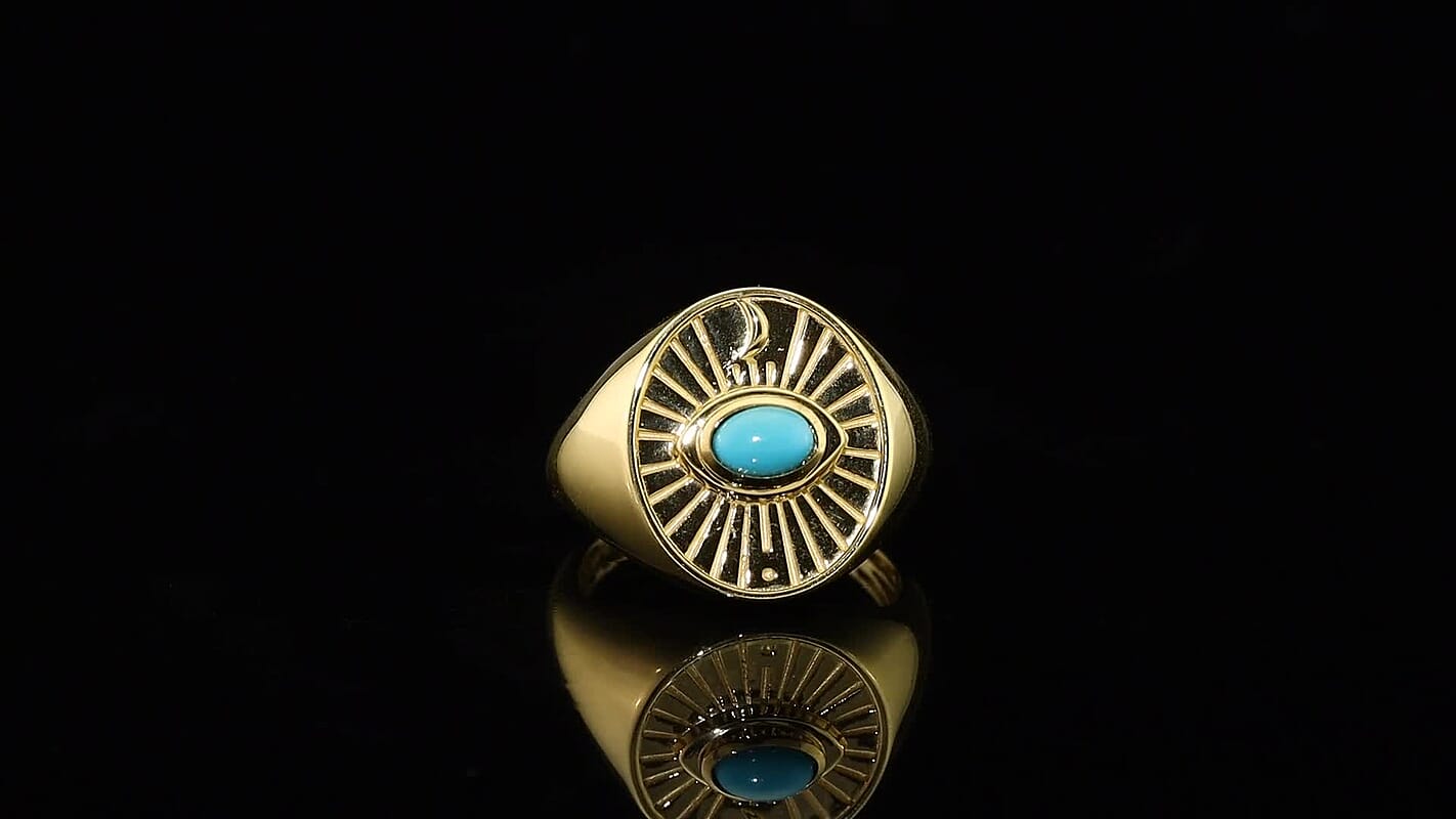 D'Joy Passport to Israel Lagoon Turquoise Men's Ring in 18K Vermeil YG Over Sterling Silver (Size 10.0) 0.50 ctw