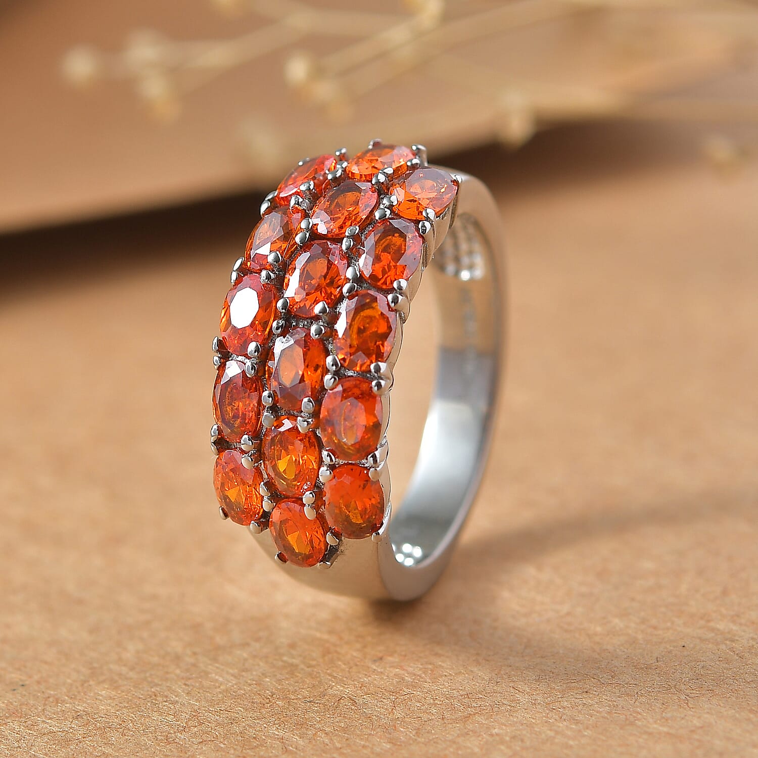 EverTrue Simulated Orange Diamond 4.60 ctw Ring in Stainless Steel (Size 6.0)