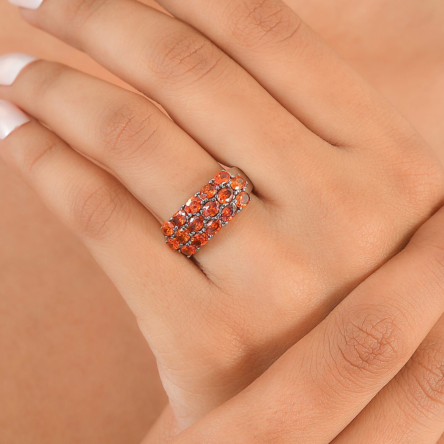 EverTrue Simulated Orange Diamond 4.60 ctw Ring in Stainless Steel (Size 6.0)