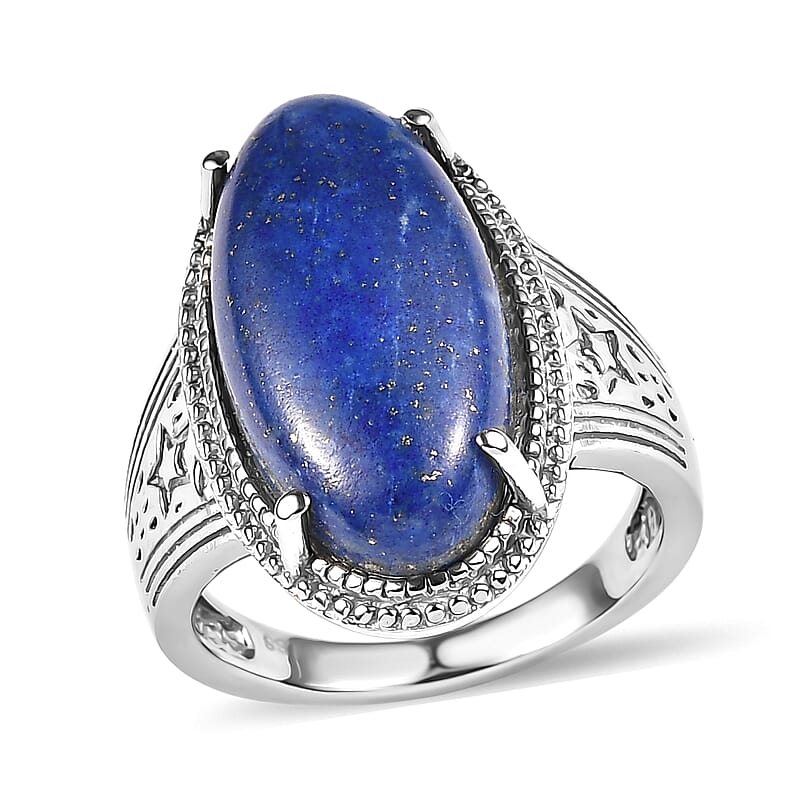 EverTrue Lapis Lazuli 12.00 ctw Ring in Stainless Steel (Size 6.0)
