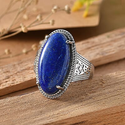 EverTrue Lapis Lazuli 12.00 ctw Ring in Stainless Steel (Size 6.0)