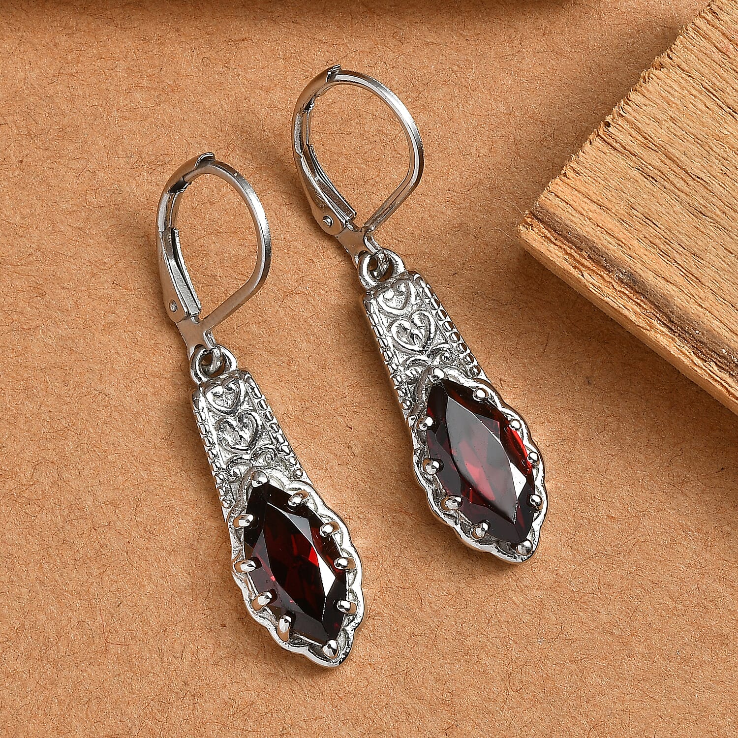 EverTrue Mozambique Garnet 4.00 ctw Earrings in Stainless Steel