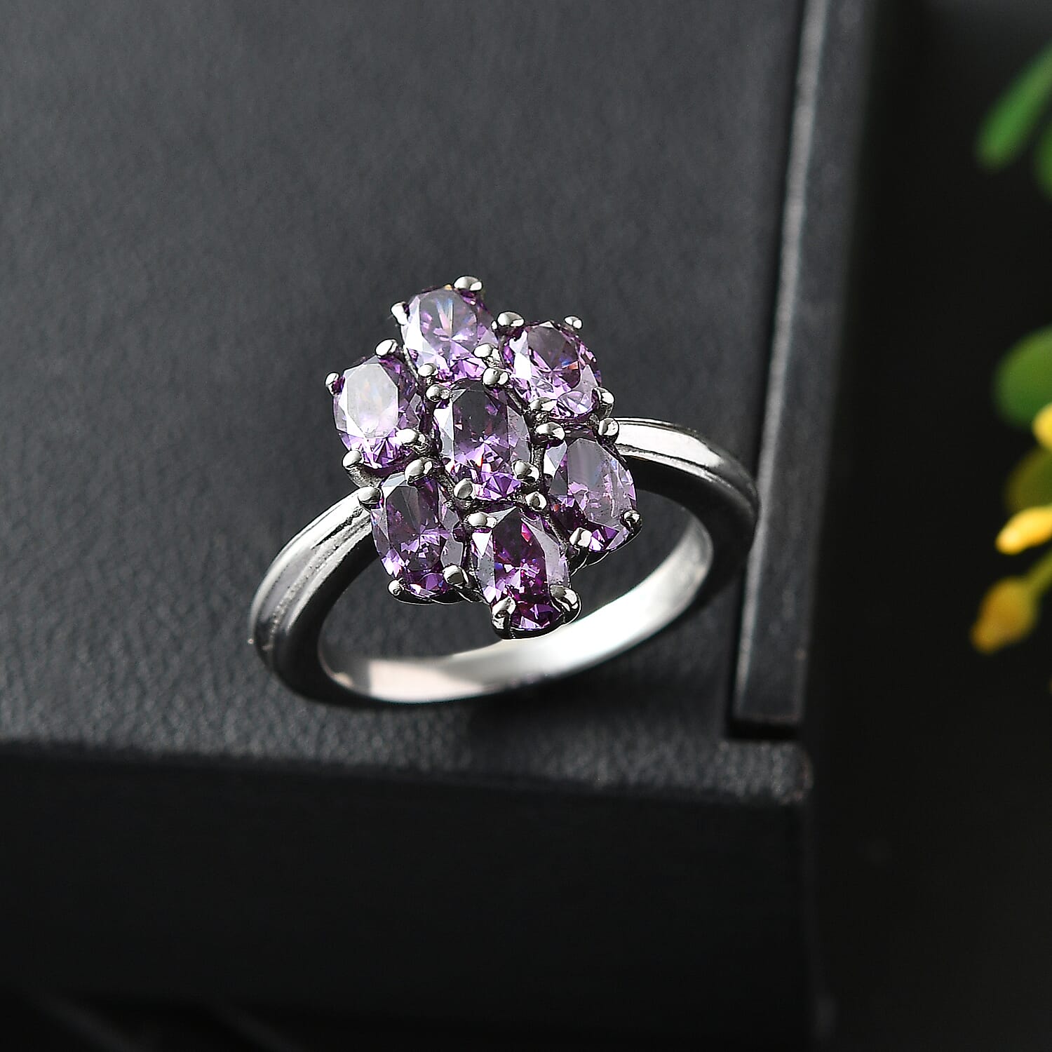EverTrue Simulated Amethyst Color Diamond 4.60 ctw Ring in Stainless Steel (Size 6.0)