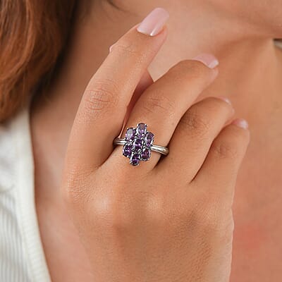 EverTrue Simulated Amethyst Color Diamond 4.60 ctw Ring in Stainless Steel (Size 6.0)